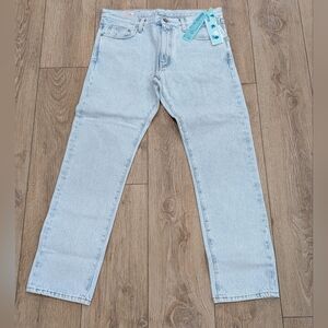 $755 Mens OFF-WHITE Diagonal Tab Arrow Slim Fit Jeans Light Blue 32